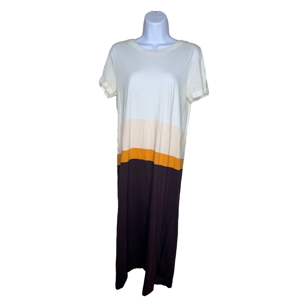 COS Colorblock Midi T-Shirt Dress Midi Short Sleeve Brown White cotton XS